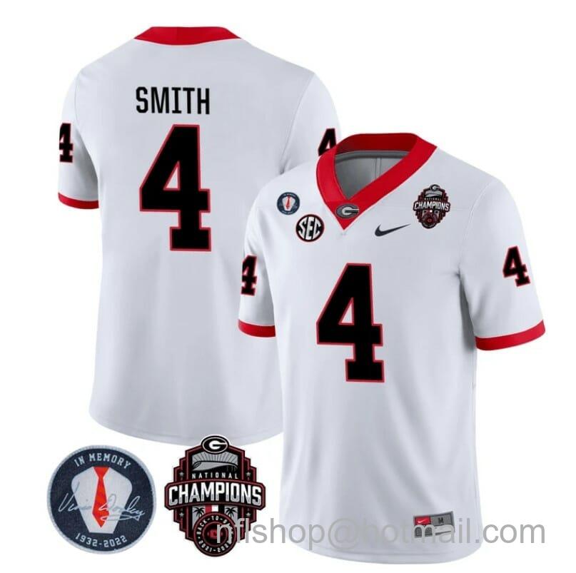 Men's Nike Georgia Bulldogs Nolan Smith Jersey #4 Back To Back National Champions College Football White