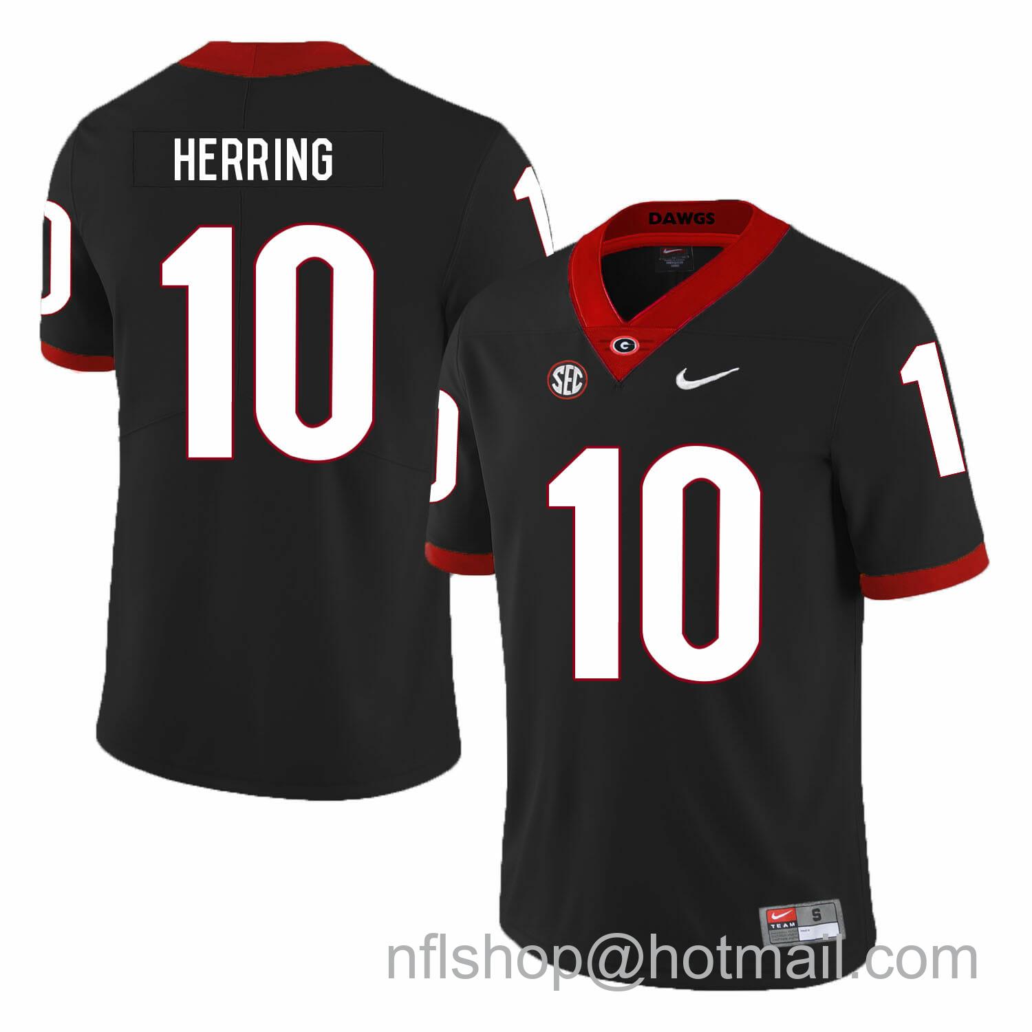 Men's Nike Georgia Bulldogs #10 Malik Herring College Football Jersey Black