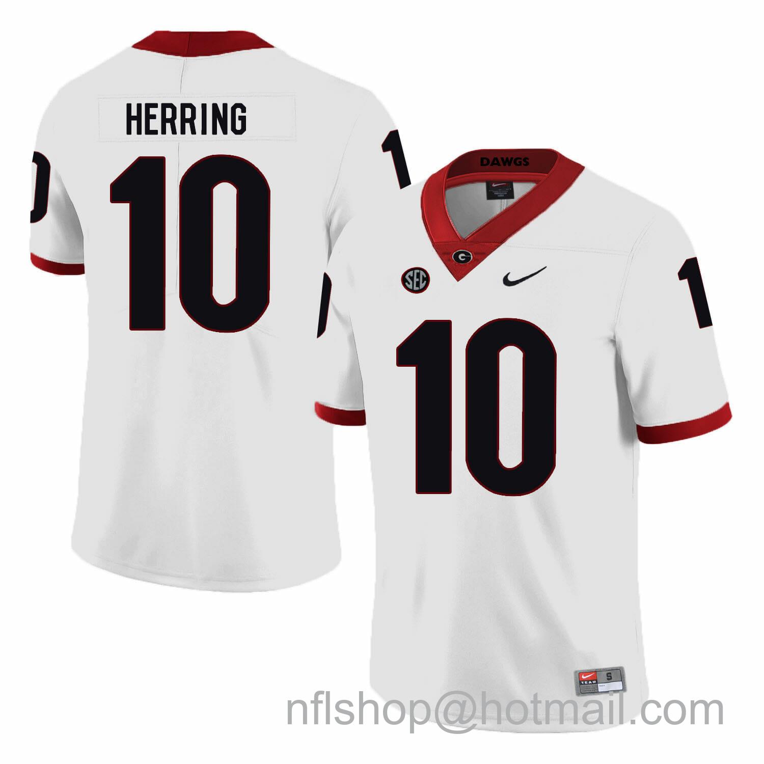 Men's Nike Georgia Bulldogs #10 Malik Herring College Football Jersey White