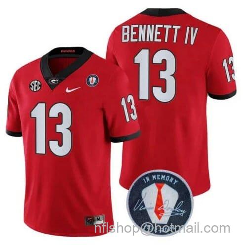 Men's Nike UGA Bennett Jersey #13 Honoring Vince Dooley Patch Red