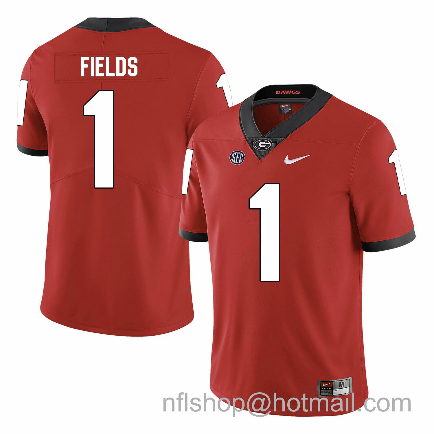 Men's Nike Georgia Bulldogs #1 Justin Fields NCAA College Football Jersey Red