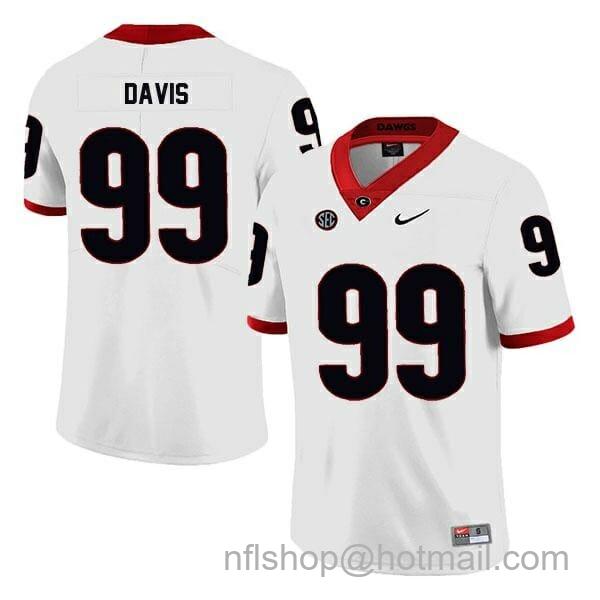 Men's Nike Georgia Bulldogs #99 Jordan Davis Jersey White College Football NCAA