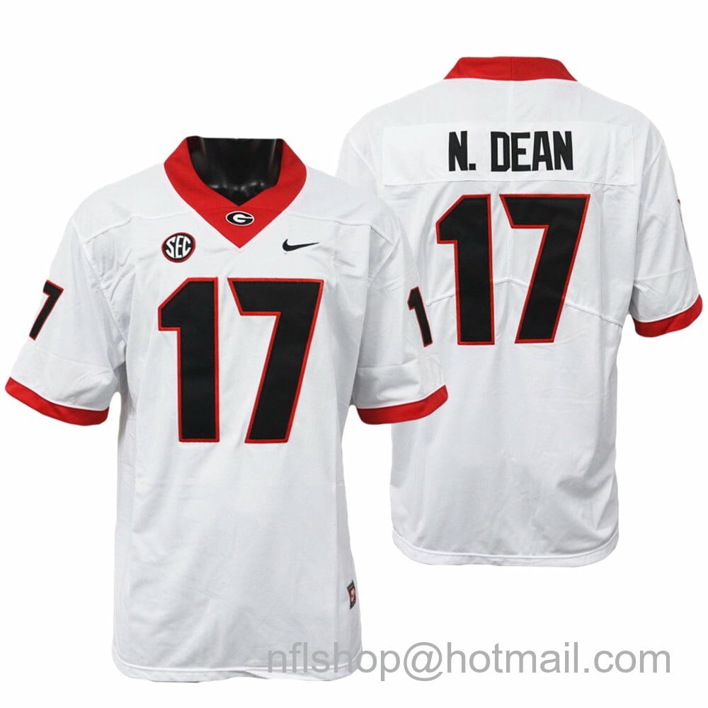 Men's Nike Georgia Bulldogs Nakobe Dean Jersey #17 College Football Game White