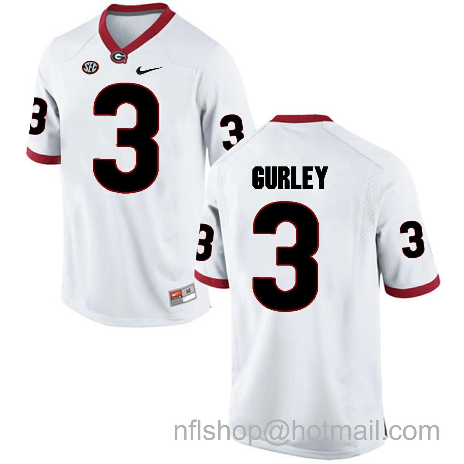 Men's Nike Georgia Bulldogs #3 Todd Gurley II College Football Jersey White SEC Patch