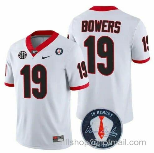 Men's Nike Georgia Bulldogs Brock Bowers Jersey #19 Honoring Vince Dooley Patch White