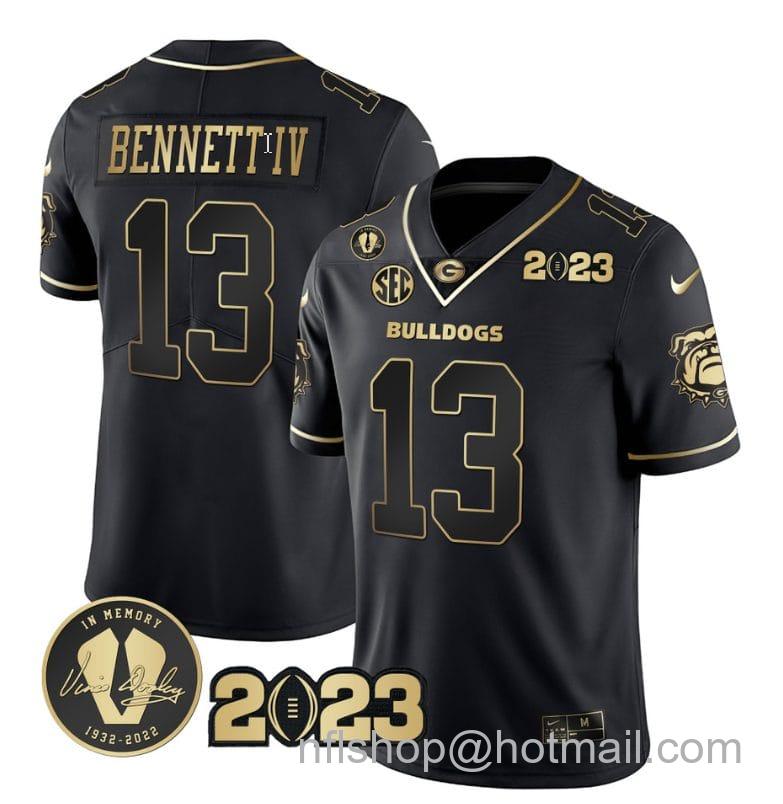 Men's Nike Stetson Bennett Jersey #13 Georgia Bulldogs Football Black Gold All Stitched