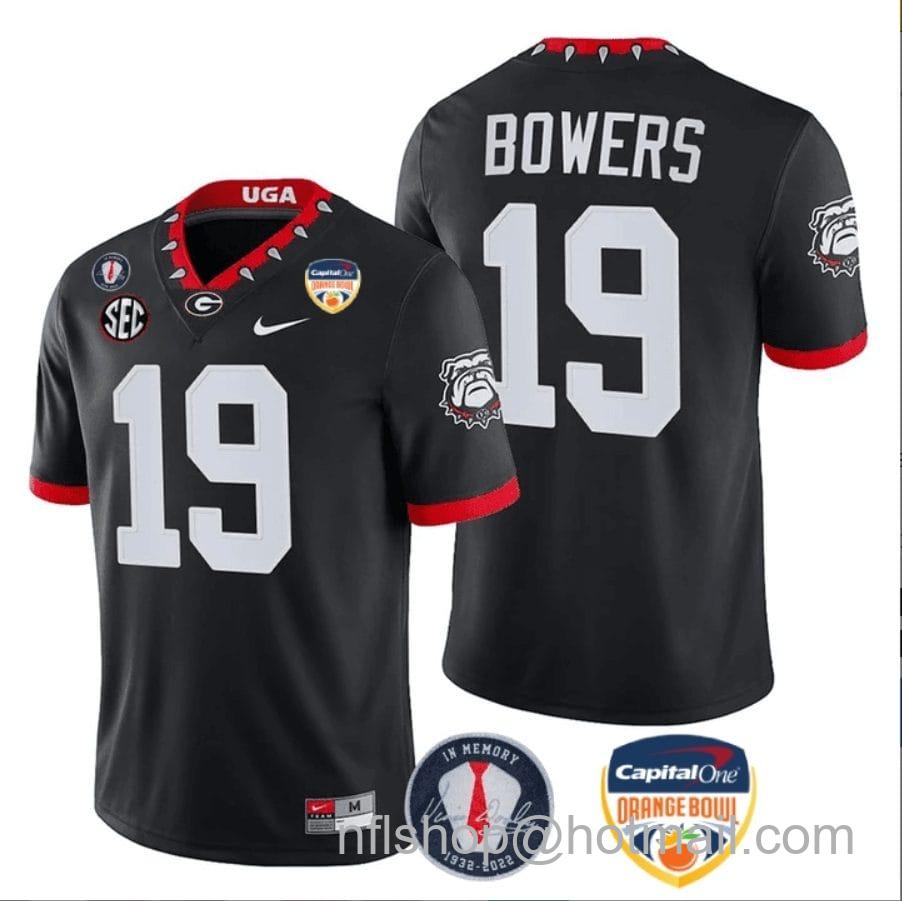 Men's Nike Brock Bowers Jersey #19 Georgia Bulldogs Orange Bowl Patch Football Stitched Black