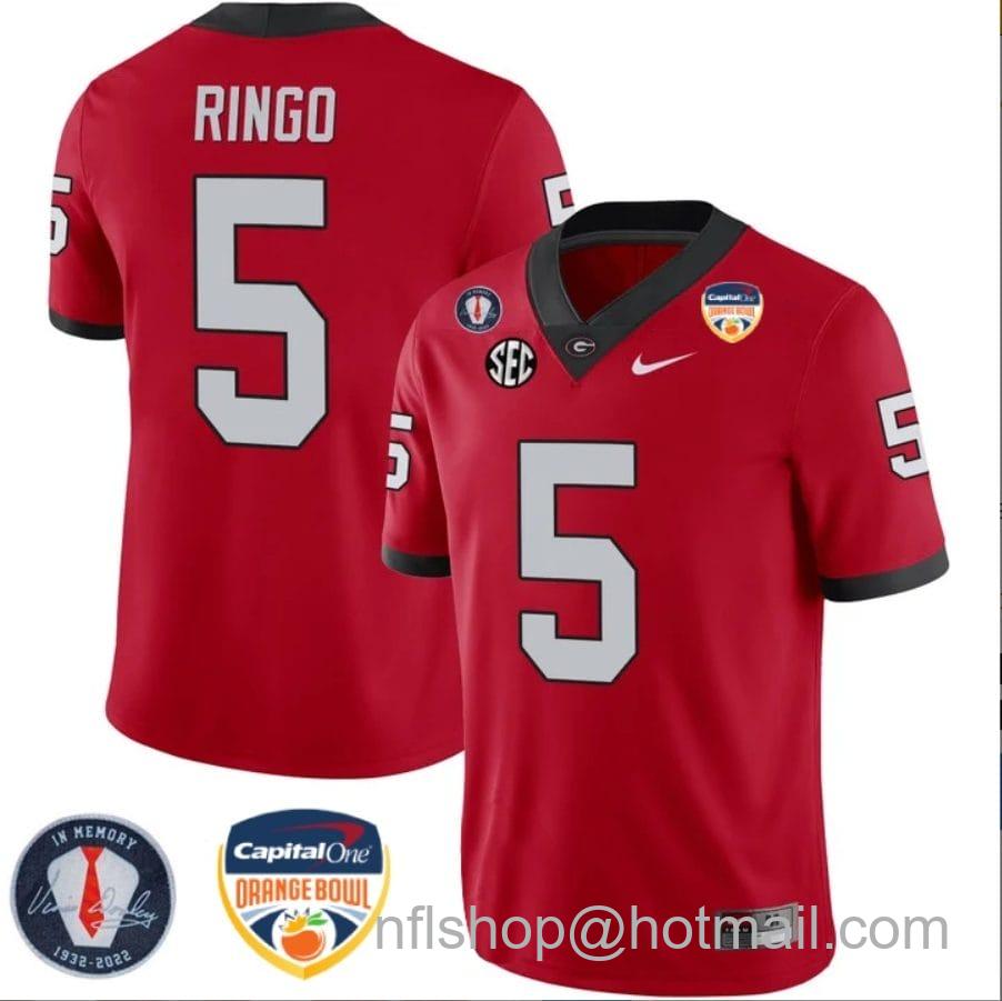 Men's Nike Kelee Ringo Jersey #5 Georgia Bulldogs Orange Bowl Patch Football Stitched Red