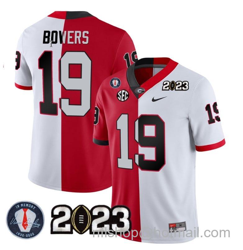 Men's Nike Brock Bowers Jersey #19 Georgia Bulldogs Football Split Red White All Stitched