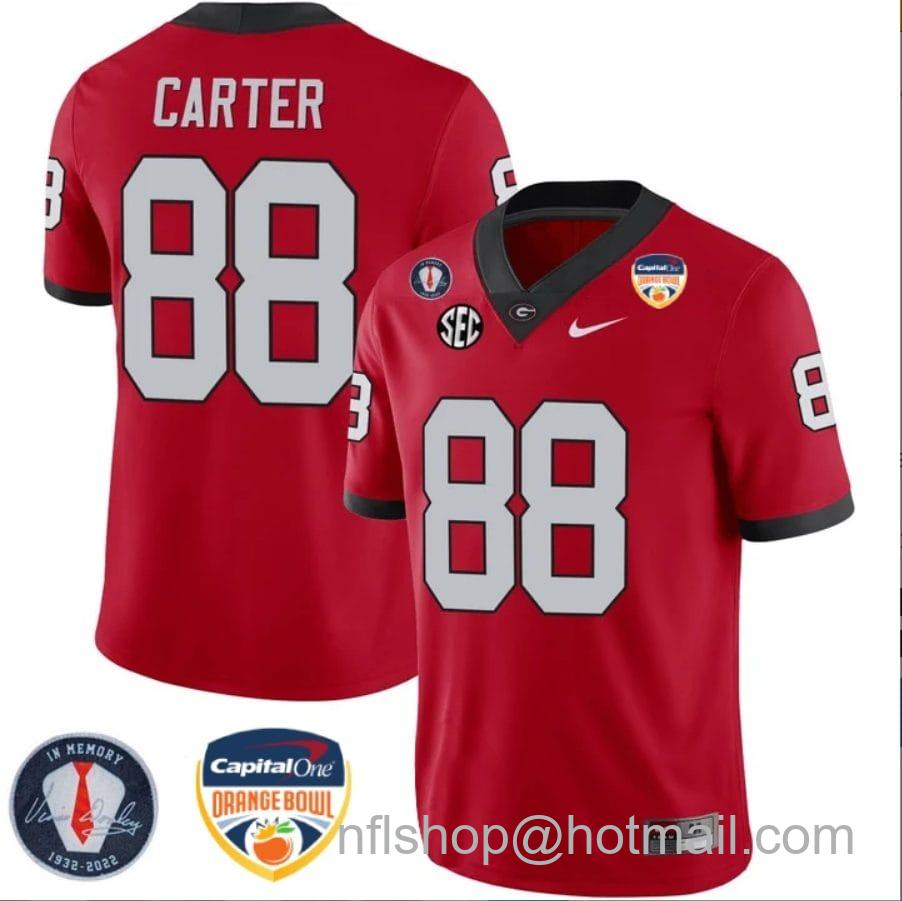 Men's Nike Jalen Carter Jersey #88 Georgia Bulldogs Orange Bowl Patch Football Stitched Red