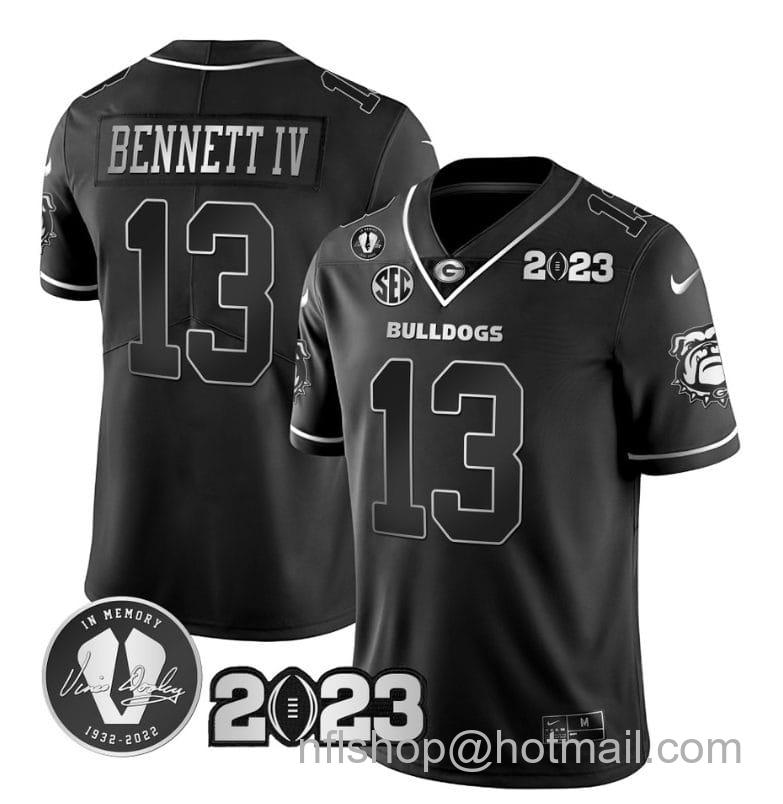 Men's Nike Stetson Bennett Jersey #13 Georgia Bulldogs Football Black Silver All Stitched