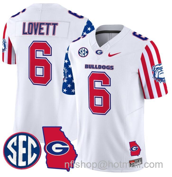 Men's Nike Dominic Lovett Jersey #6 Georgia Bulldogs American Style Vapor Limited Football Stitched White