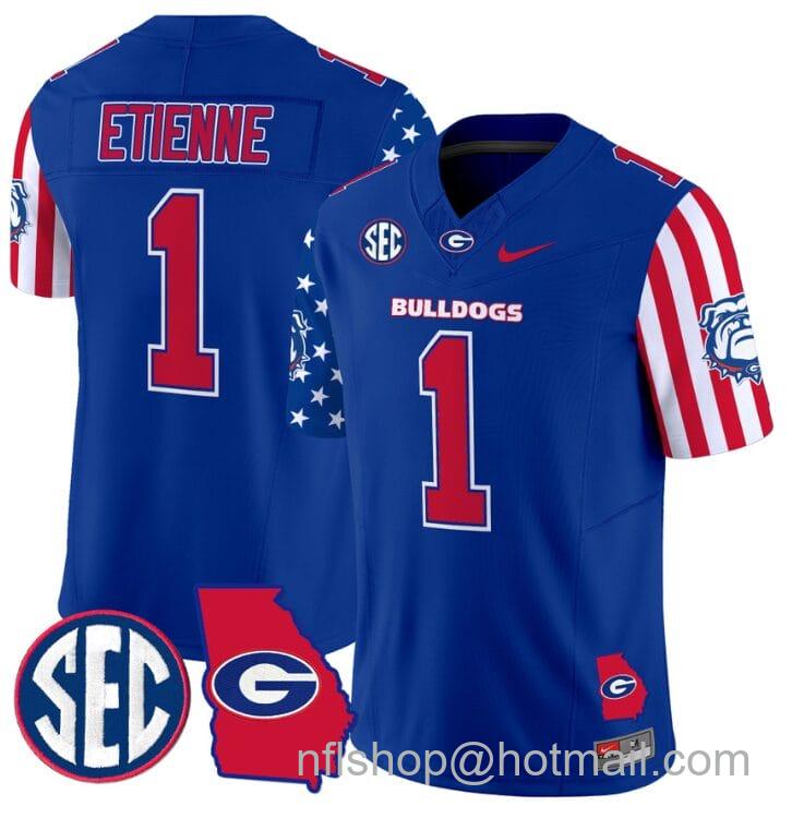 Men's Nike Trevor Etienne Jersey #1 Georgia Bulldogs American Style Vapor Limited Football Stitched Royal