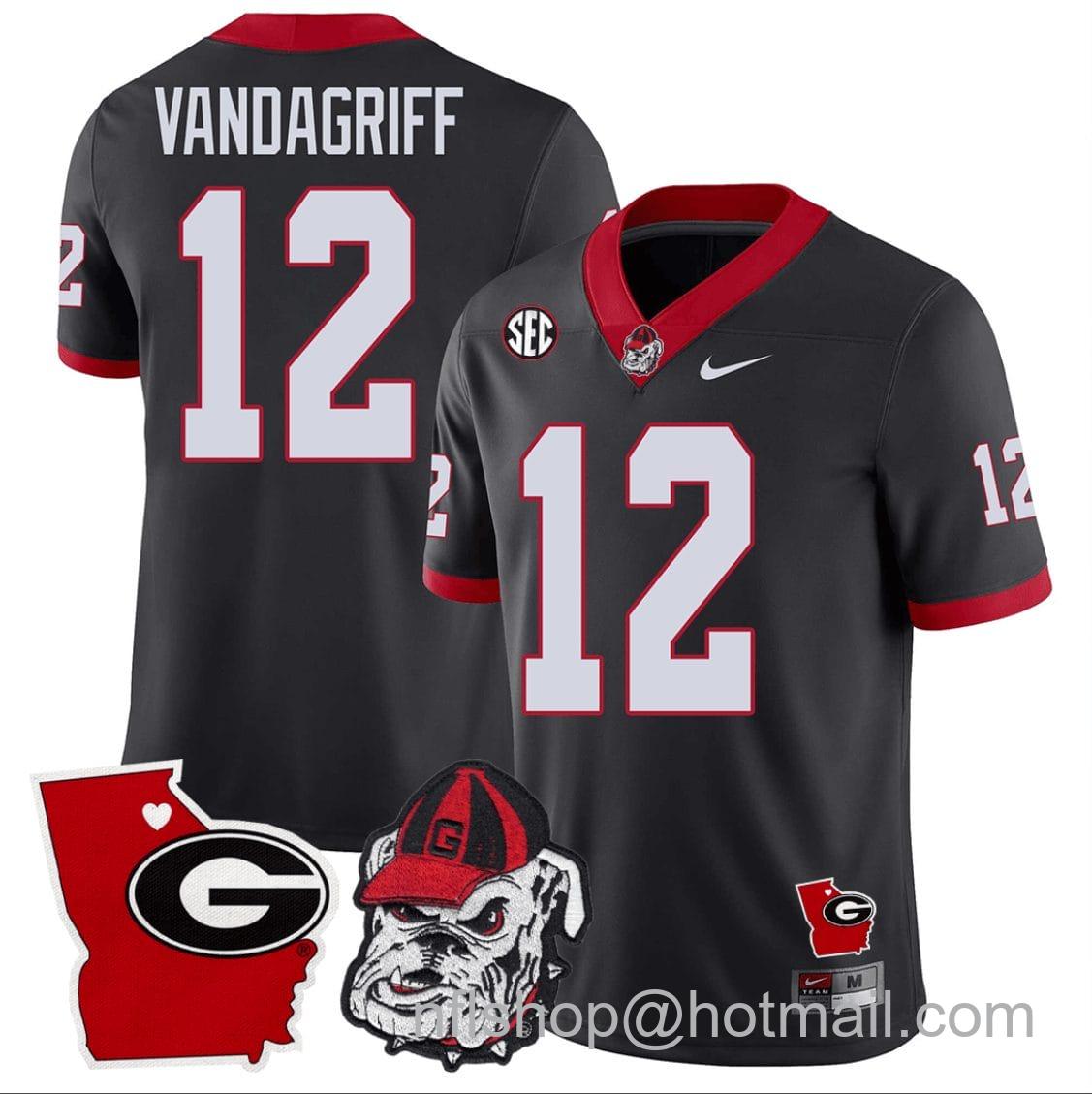 Men's Nike Brock Vandagriff Jersey #12 Georgia Bulldogs Georgia State Map College Football Stitched Black