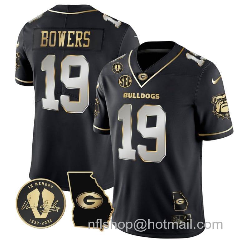 Men's Nike Brock Bowers Jersey #19 Georgia Bulldogs Football Vince Dooley Patch Georgia Map Black Limited