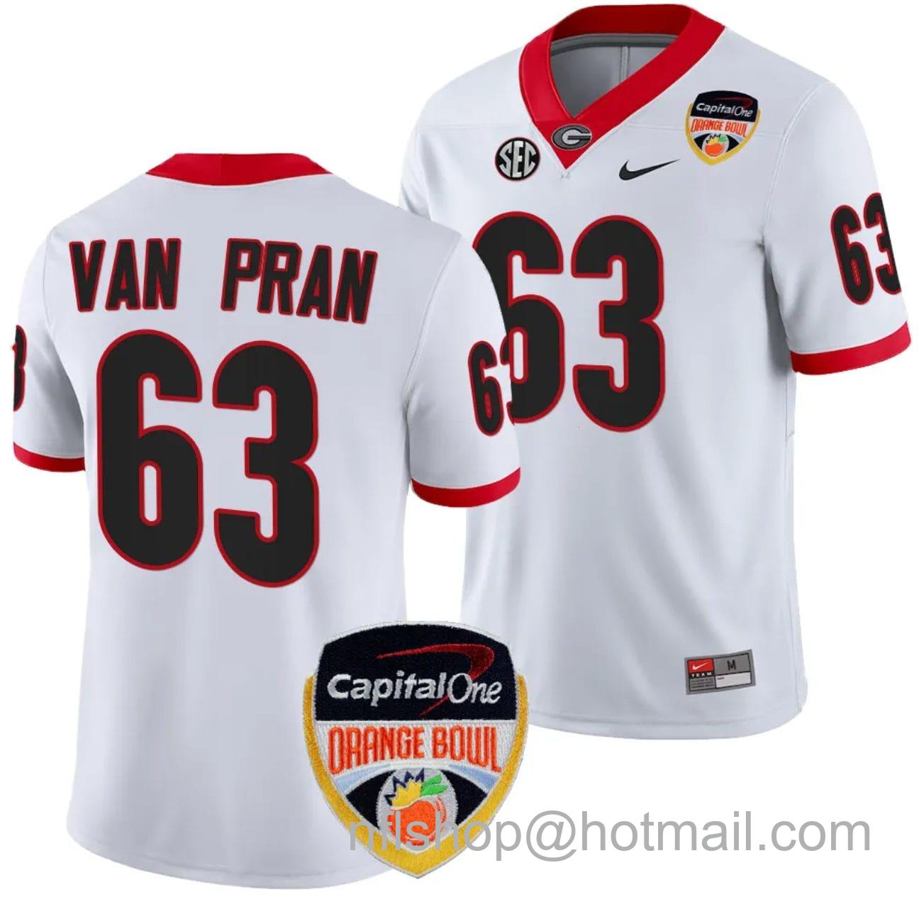 Men's Nike Sedrick Van Pran Jersey #63 Georgia Bulldogs Orange Bowl Patch 2023 College Football White