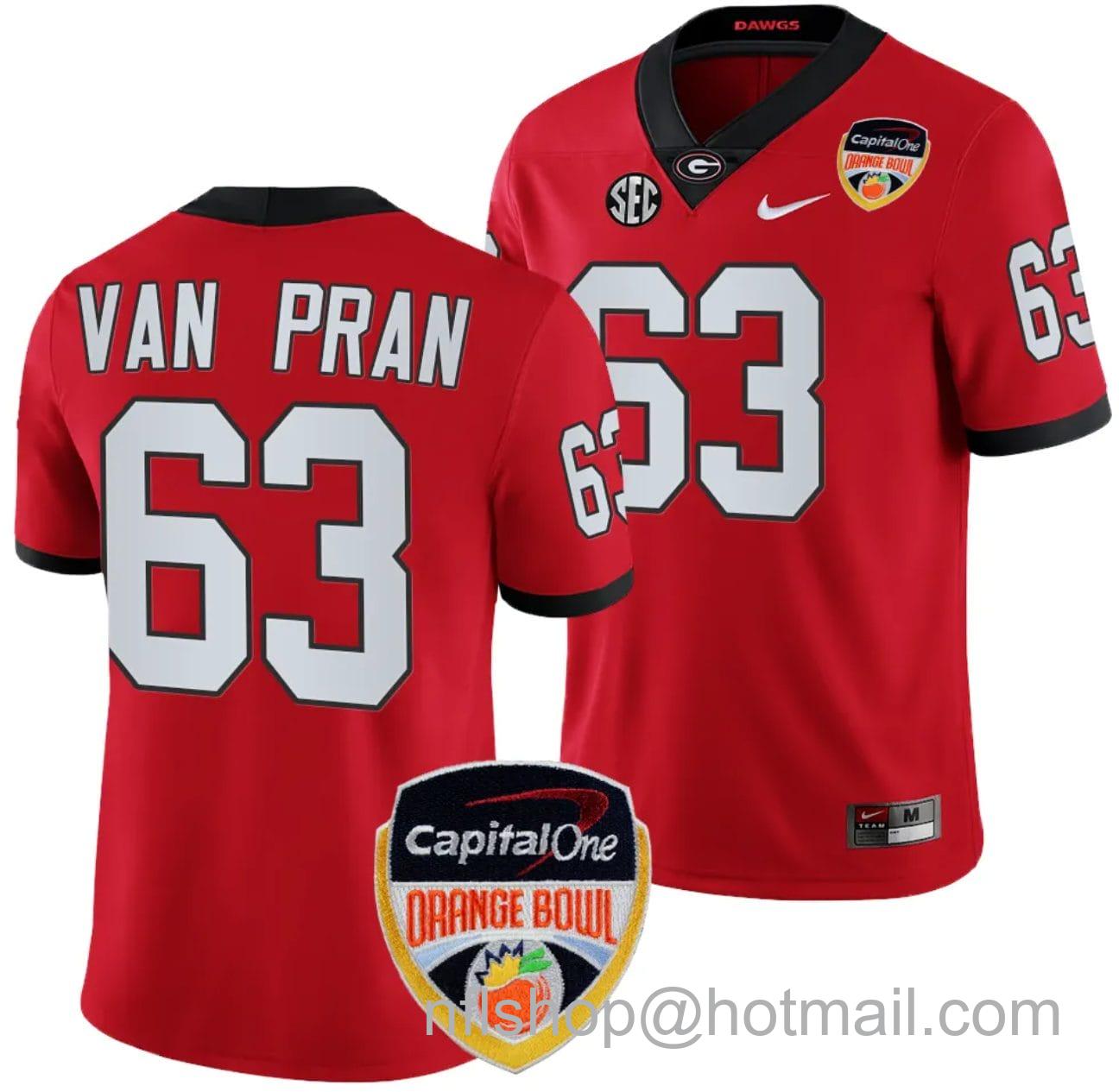 Men's Nike Sedrick Van Pran Jersey #63 Georgia Bulldogs Orange Bowl Patch 2023 College Football Red