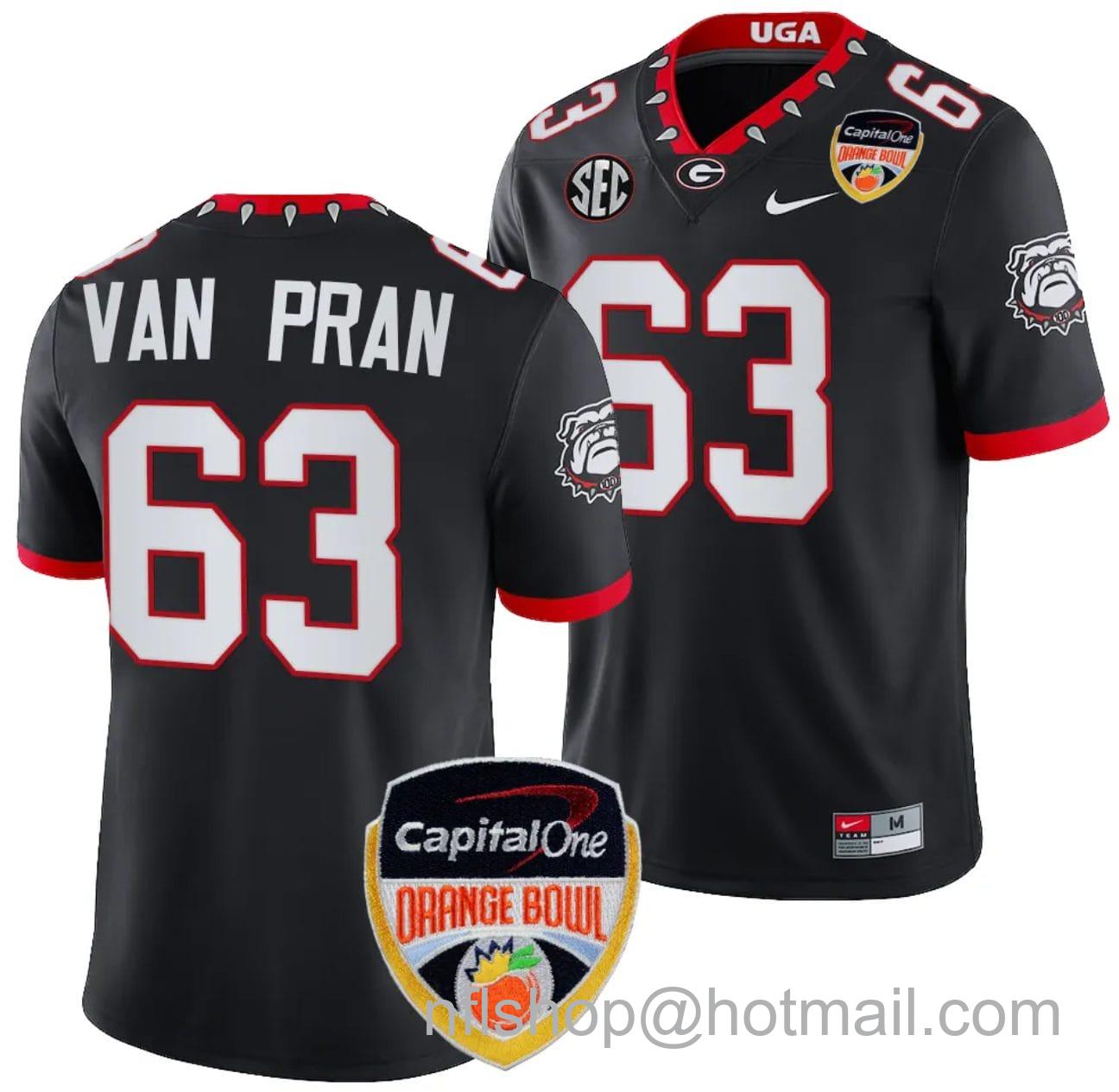 Men's Nike Sedrick Van Pran Jersey #63 Georgia Bulldogs Orange Bowl Patch 2023 College Football Black