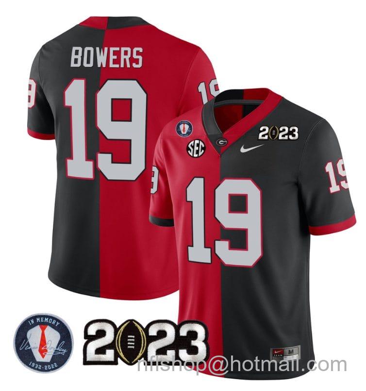 Men's Nike Brock Bowers Jersey #19 Georgia Bulldogs Football 2023 and Vince Dooley Patch Split Red Black