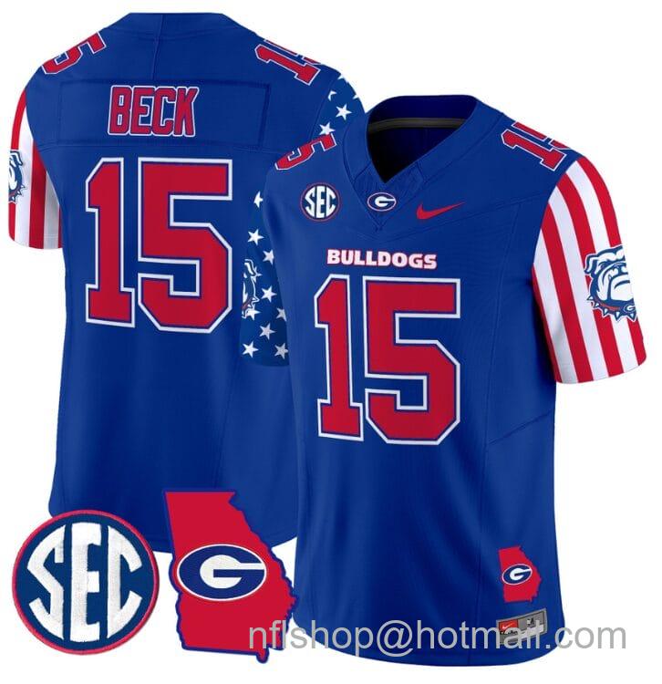 Men's Nike Carson Beck Jersey #15 Georgia Bulldogs American Style Vapor Limited Football Stitched Royal