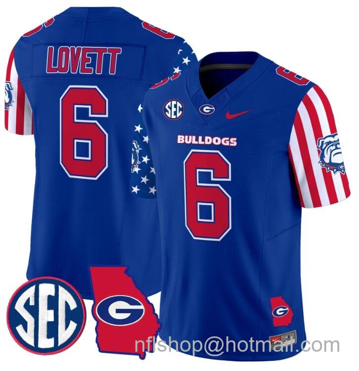 Men's Nike Dominic Lovett Jersey #6 Georgia Bulldogs American Style Vapor Limited Football Stitched Royal