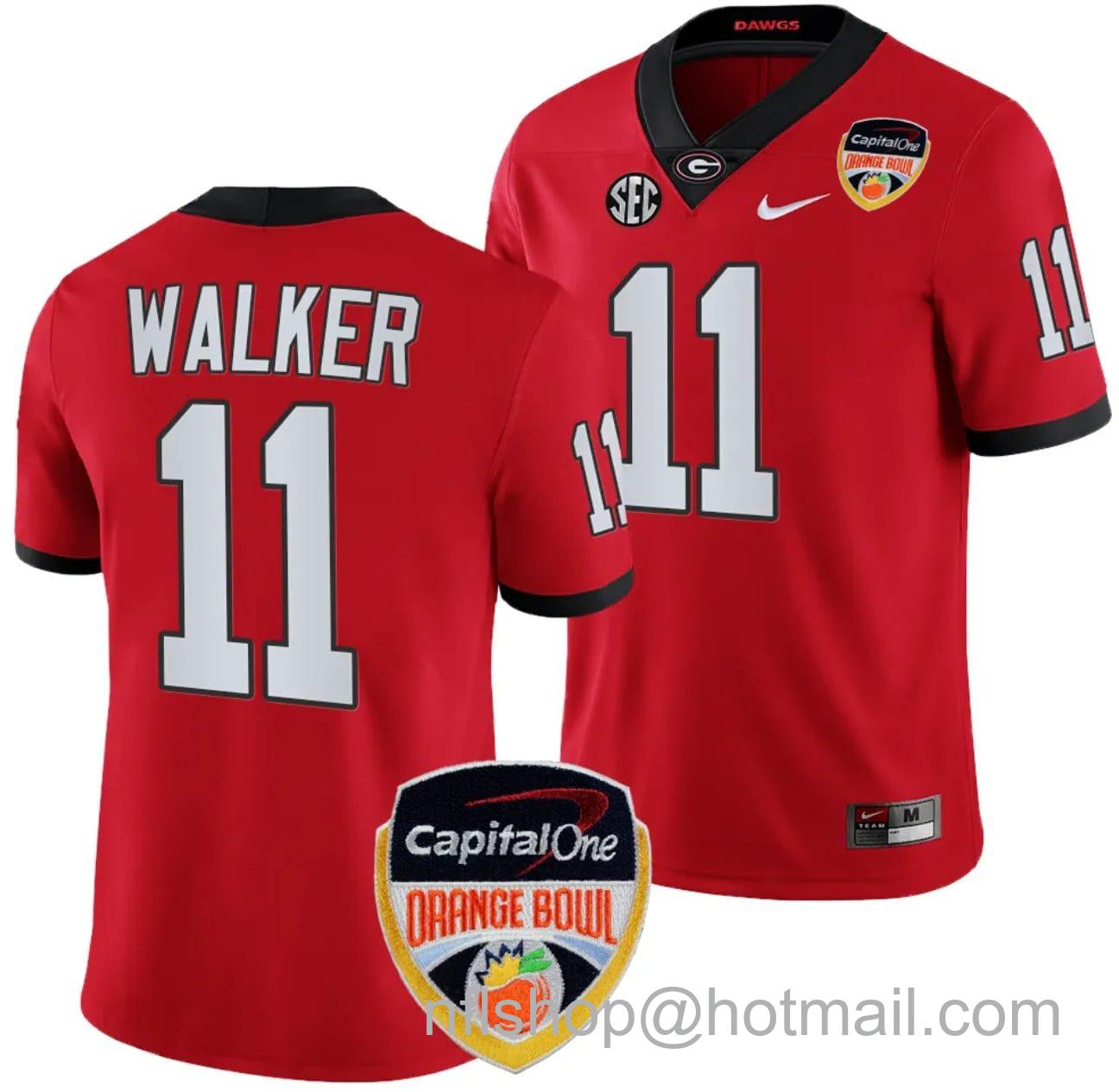 Men's Nike Jalon Walker Jersey #11 Georgia Bulldogs Orange Bowl Patch 2023 College Football Red