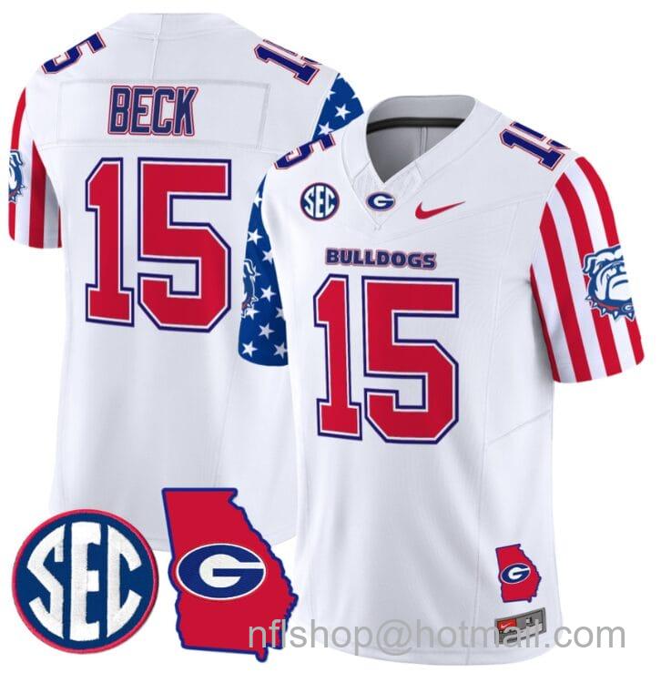 Men's Nike Carson Beck Jersey #15 Georgia Bulldogs American Style Vapor Limited Football Stitched White