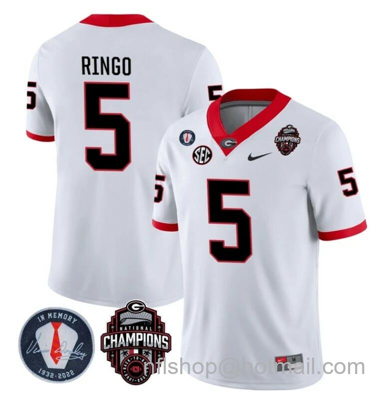 Men's Nike Georgia Bulldogs Kelee Ringo Jersey #5 Back To Back National Champions College Football White