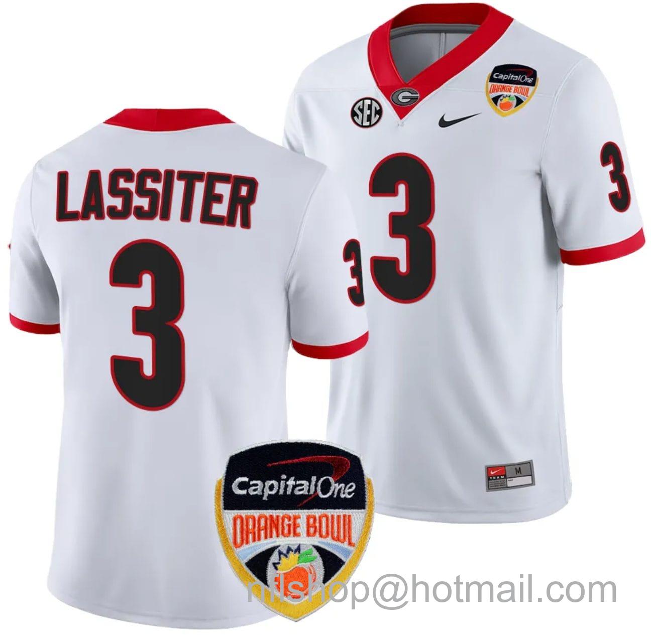 Men's Nike Kamari Lassiter Jersey #3 Georgia Bulldogs Orange Bowl Patch 2023 College Football White