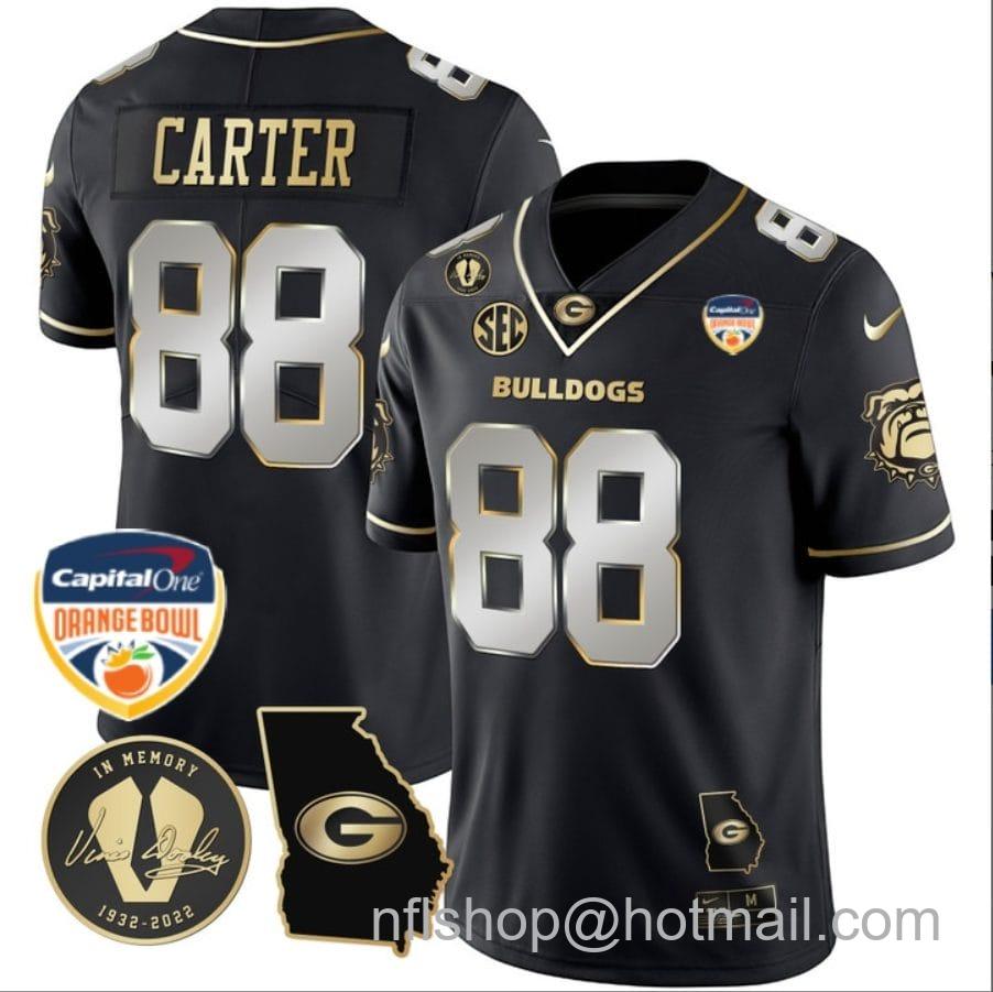 Men's Nike Jalen Carter Jersey #88 Georgia Bulldogs Vapor Limited Orange Bowl Patch Black Limited