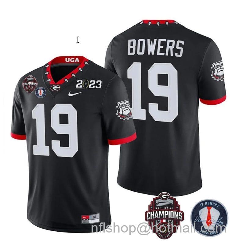 Men's Nike Brock Bowers Jersey #19 Georgia Bulldogs Football 2023 Champions and Vince Dooley Patch Black