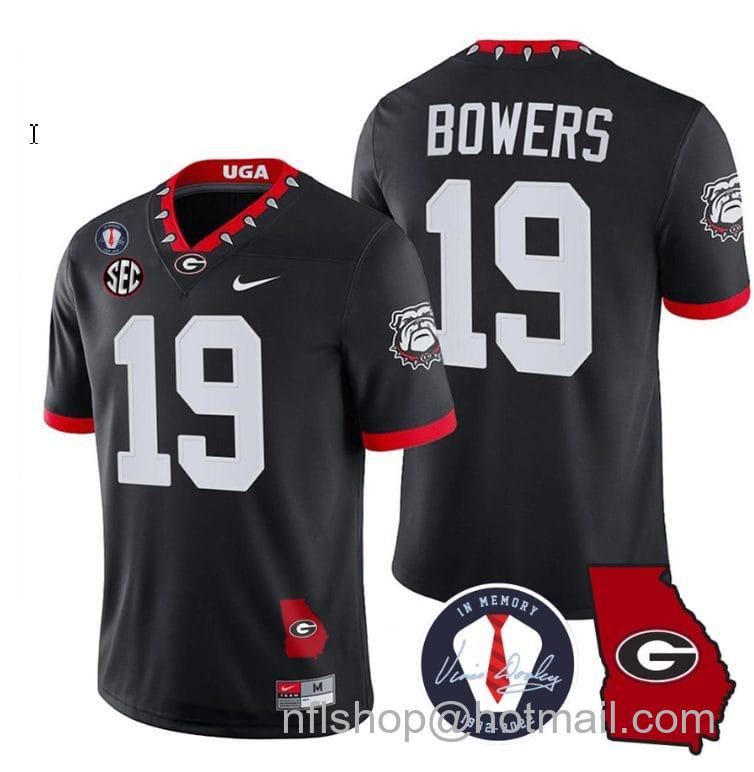 Men's Nike Brock Bowers Jersey #19 Georgia Bulldogs Football Vince Dooley Patch Georgia Map Black