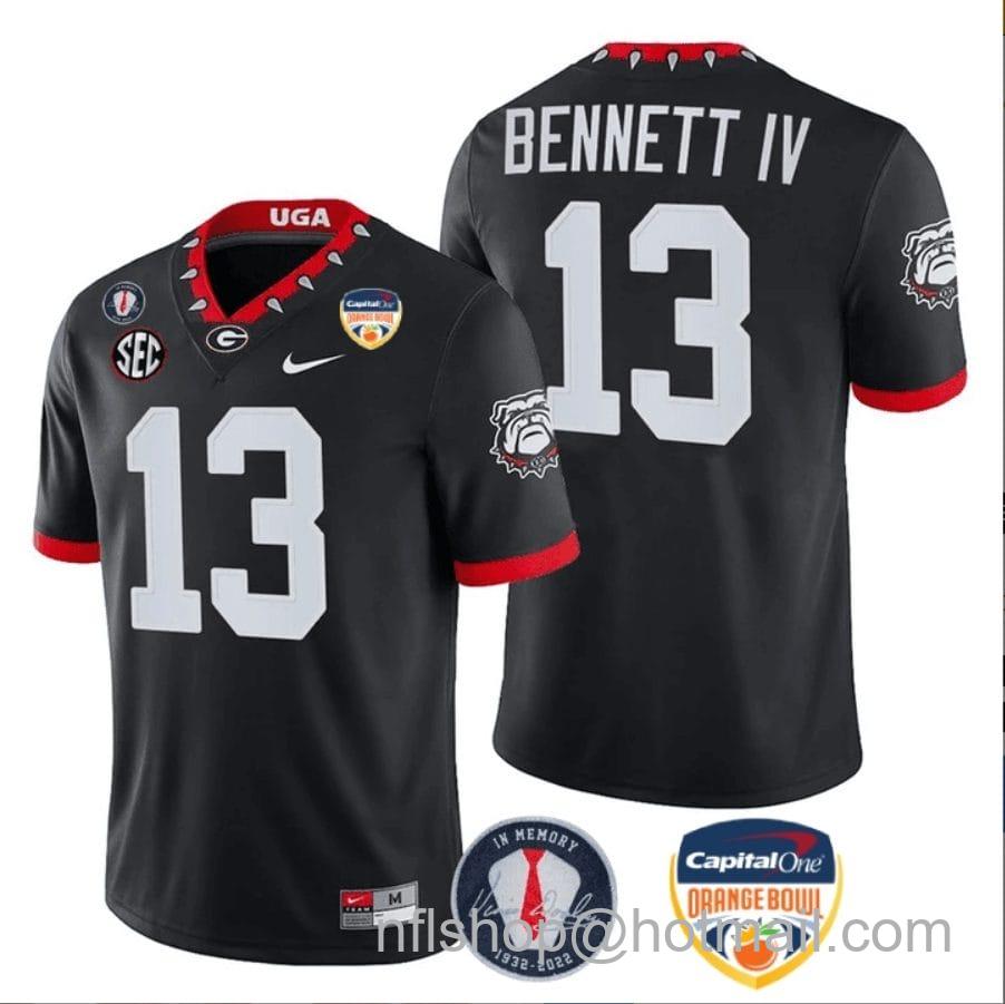 Men's Nike Stetson Bennett Jersey #13 Georgia Bulldogs Orange Bowl Patch Football Stitched Black