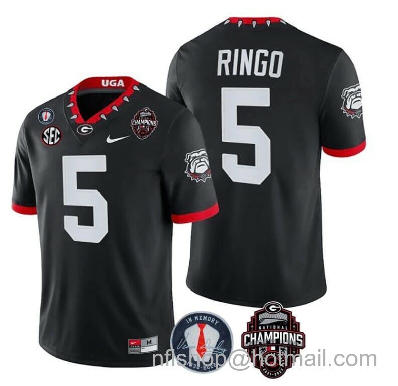 Men's Nike Georgia Bulldogs Kelee Ringo Jersey #5 Back To Back National Champions College Football Black