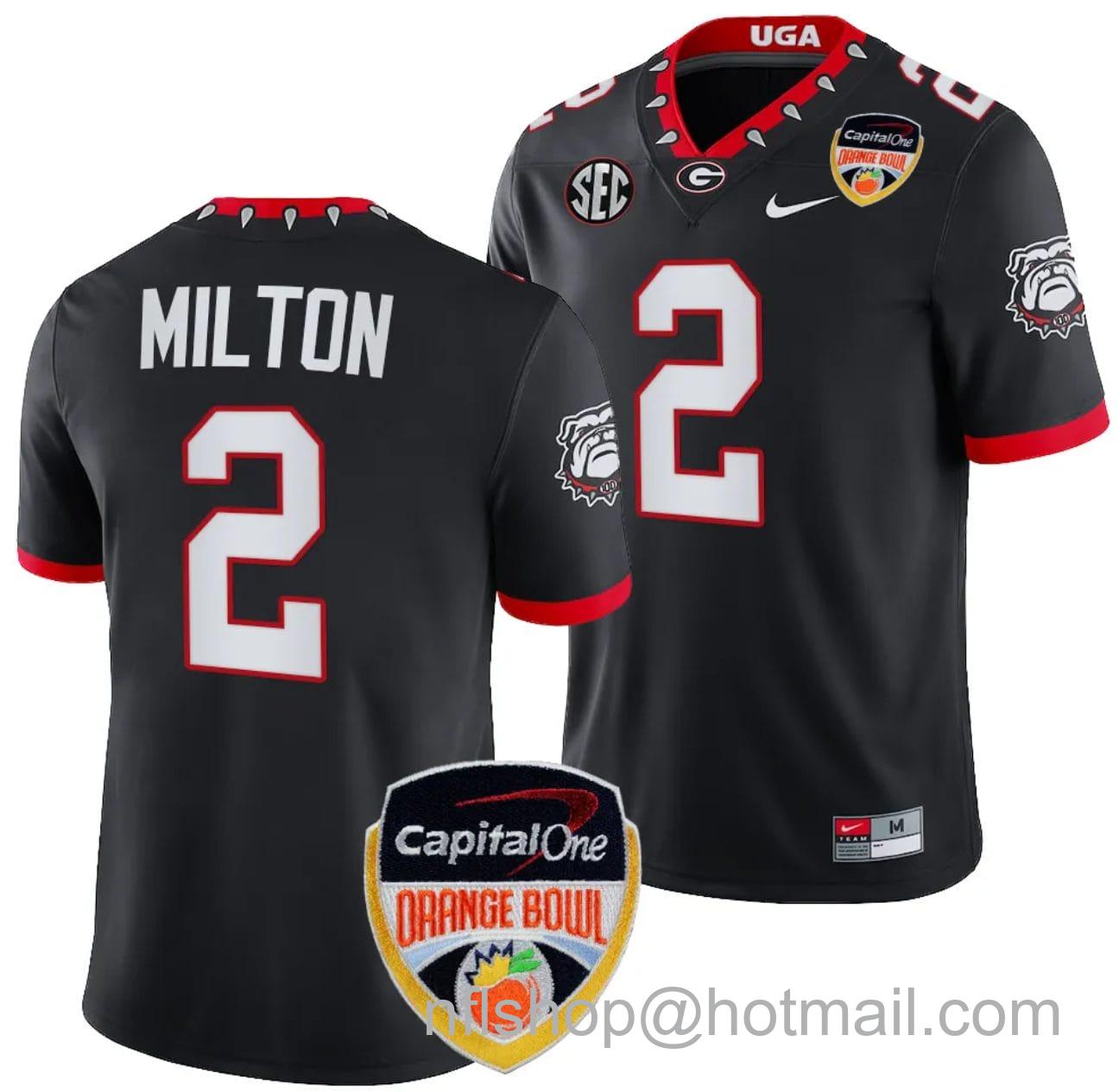 Men's Nike Kendall Milton Jersey #2 Georgia Bulldogs Orange Bowl Patch 2023 College Football Black