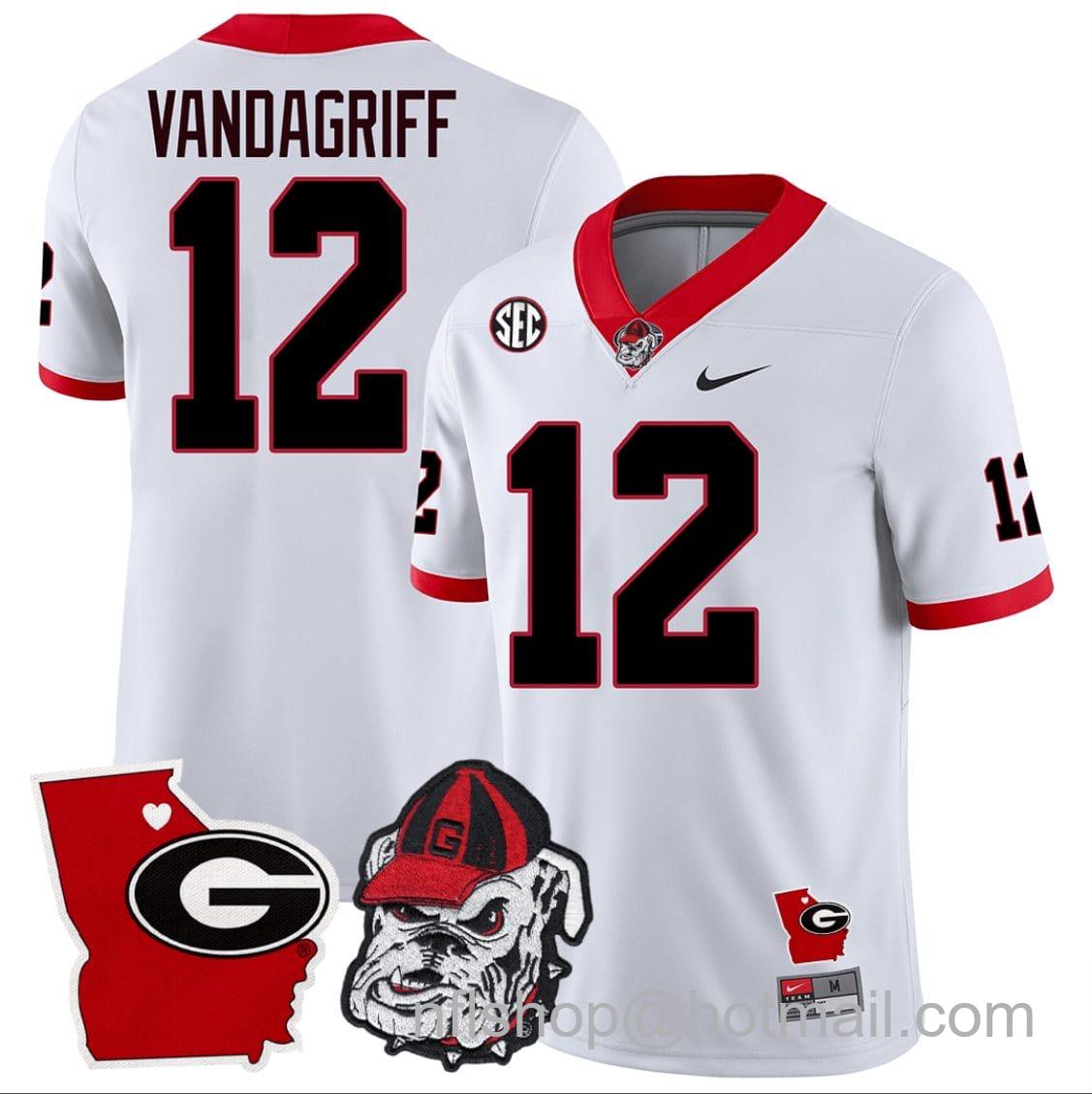 Men's Nike Brock Vandagriff Jersey #12 Georgia Bulldogs Georgia State Map College Football Stitched White