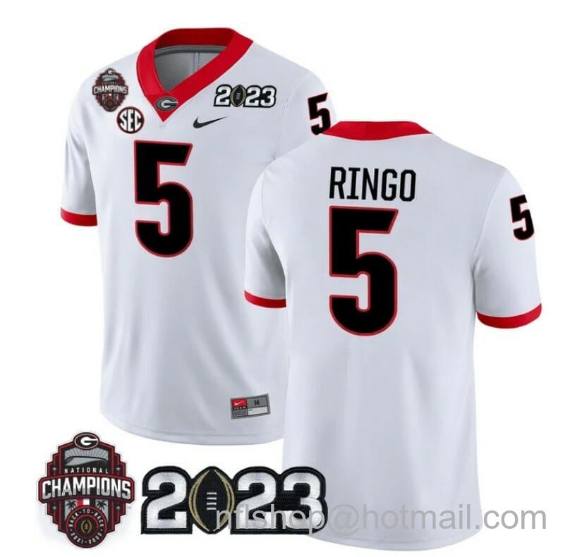 Men's Nike Georgia Bulldogs Kelee Ringo Jersey #5 CFP National Champions Patch 2023 All Stitched White