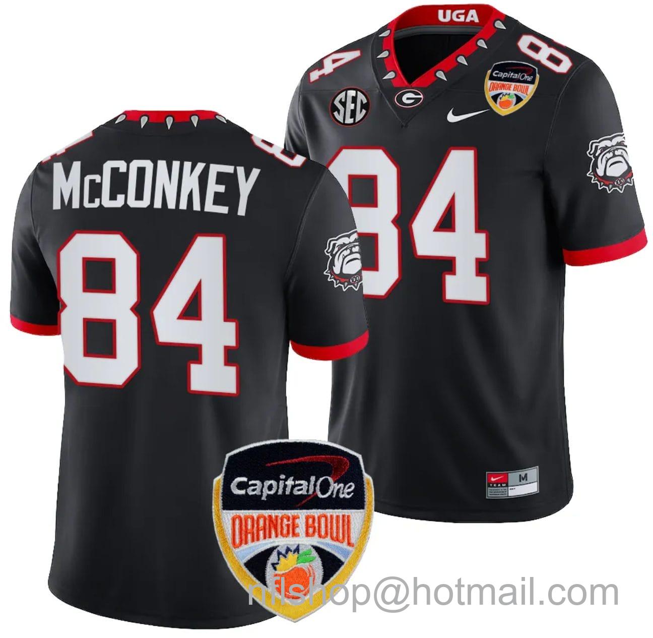 Men's Nike Ladd McConkey Jersey #84 Georgia Bulldogs Orange Bowl Patch 2023 College Football Black