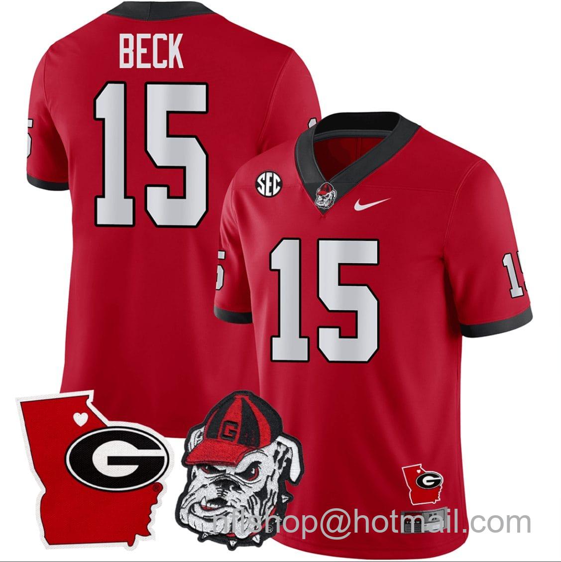 Men's Nike Carson Beck Jersey #15 Georgia Bulldogs Georgia State Map College Football Stitched Red