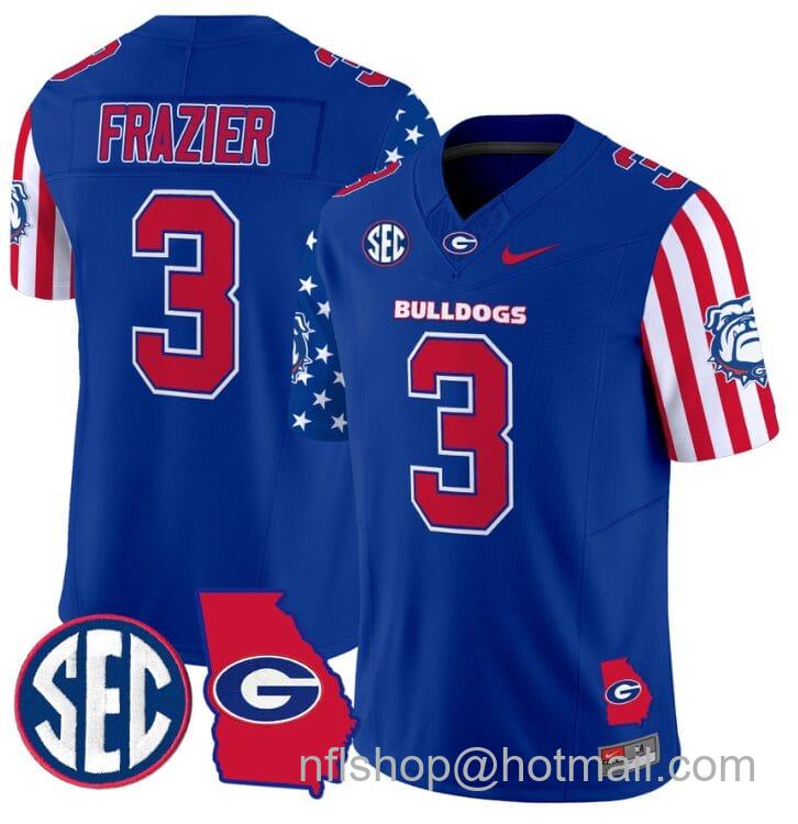 Men's Nike Nate Frazier Jersey #3 Georgia Bulldogs American Style Vapor Limited Football Stitched Royal