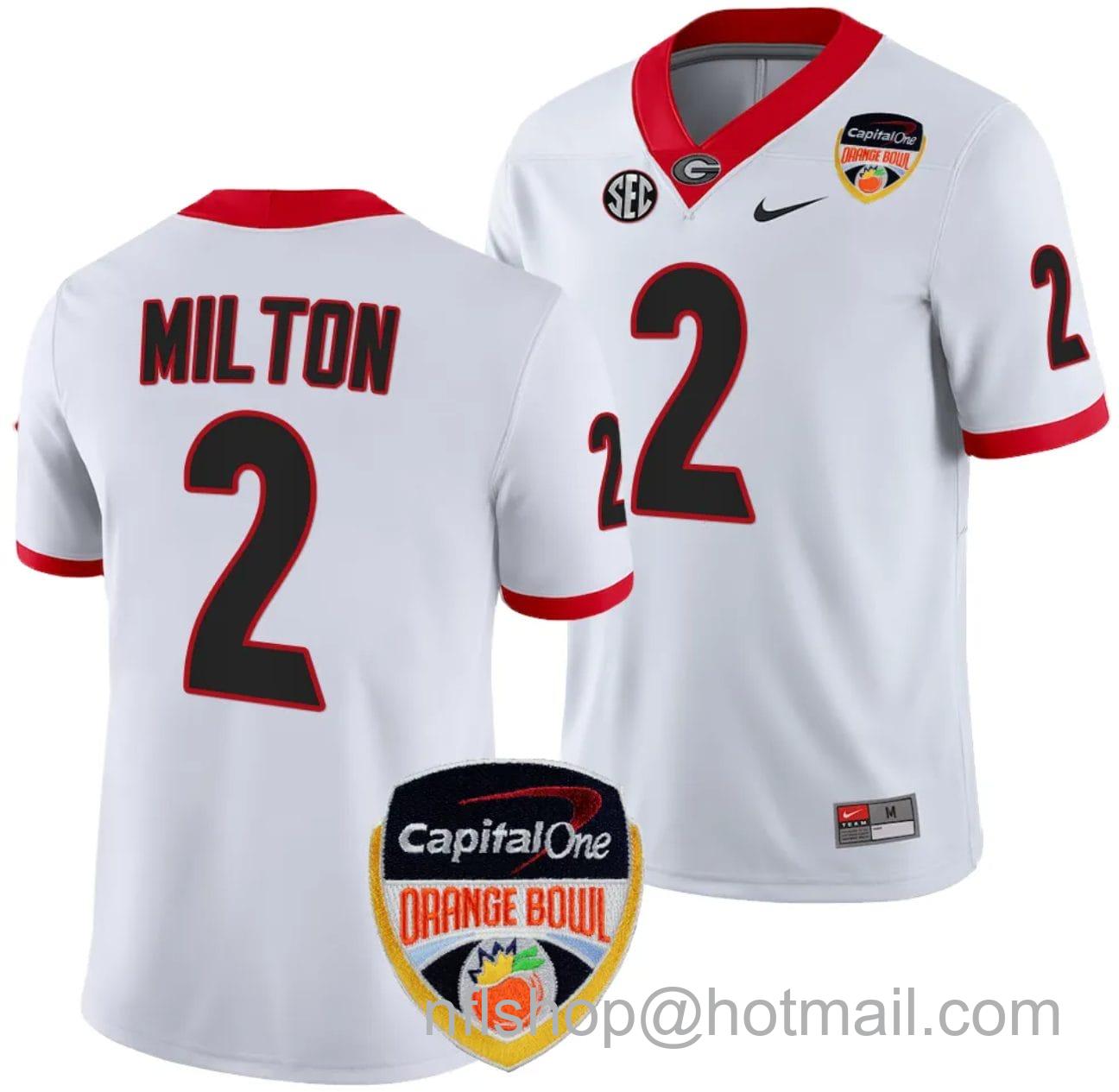 Men's Nike Kendall Milton Jersey #2 Georgia Bulldogs Orange Bowl Patch 2023 College Football White