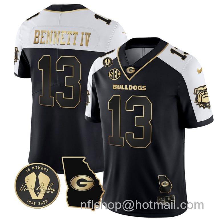 Men's Nike Stetson Bennett Jersey #13 Georgia Bulldogs Football Vince Dooley Patch Georgia Map Alternate