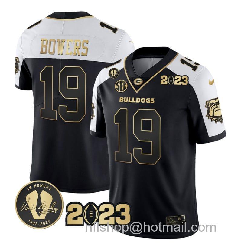 Men's Nike Brock Bowers Jersey #19 Georgia Bulldogs Football 2023 and Vince Dooley Patch Alternate