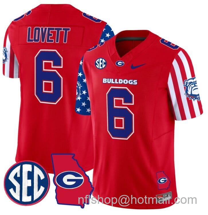 Men's Nike Dominic Lovett Jersey #6 Georgia Bulldogs American Style Vapor Limited Football Stitched Red