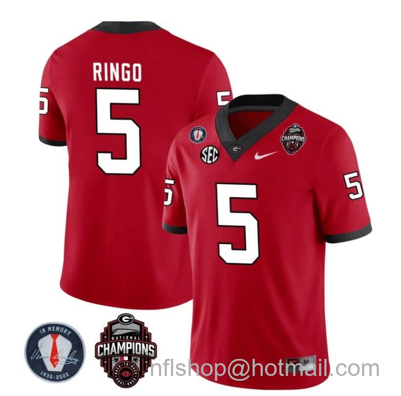 Men's Nike Georgia Bulldogs Kelee Ringo Jersey #5 Back To Back National Champions College Football Red