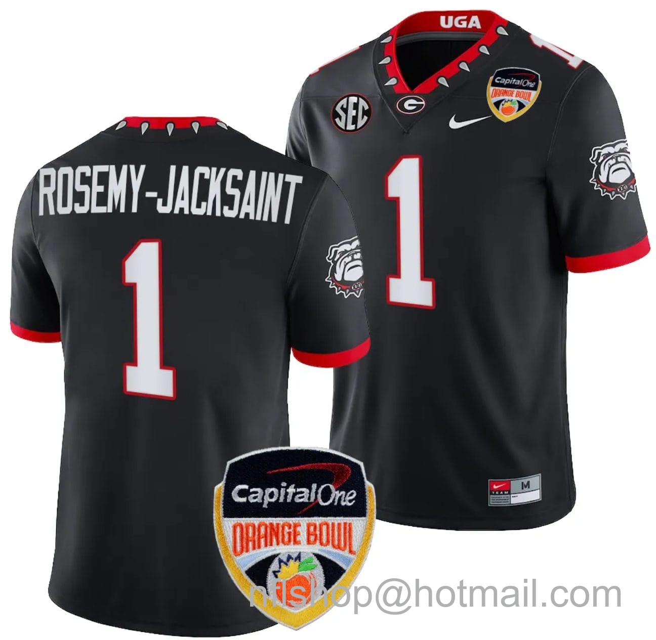 Men's Nike Marcus Rosemy Jacksaint Jersey #1 Georgia Bulldogs Orange Bowl Patch 2023 College Football Black