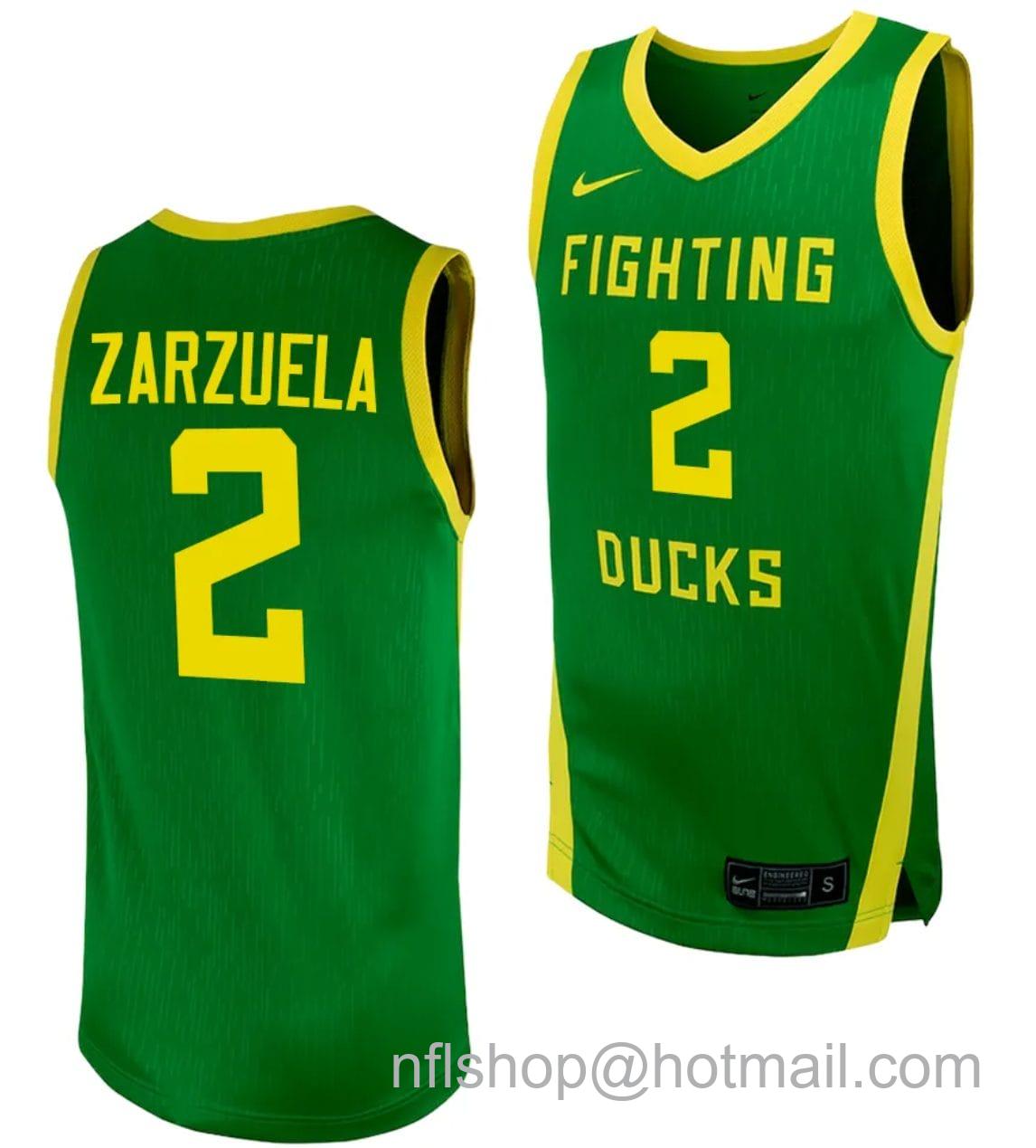 Men's Nike Jesse Zarzuela Jersey #2 Oregon Ducks Replica College Basketball uniform Green