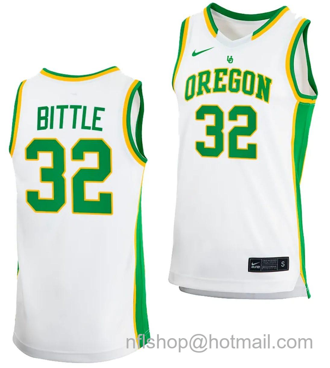 Men's Nike Nathan Bittle Jersey #32 Oregon Ducks 2023-24 College Basketball uniform White