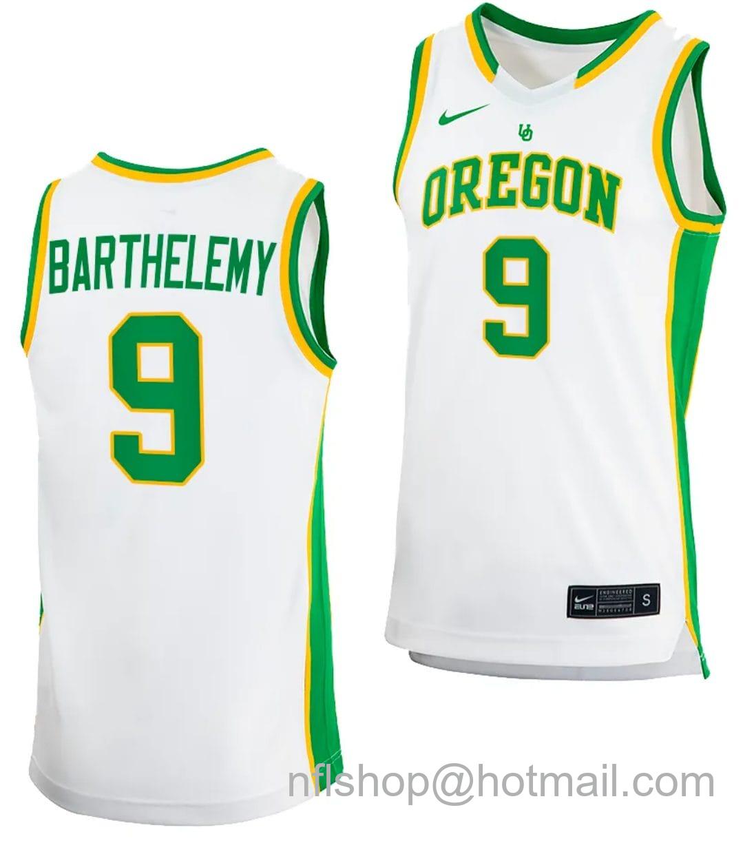 Men's Nike Keeshawn Barthelemy Jersey #9 Oregon Ducks 2023-24 College Basketball uniform White