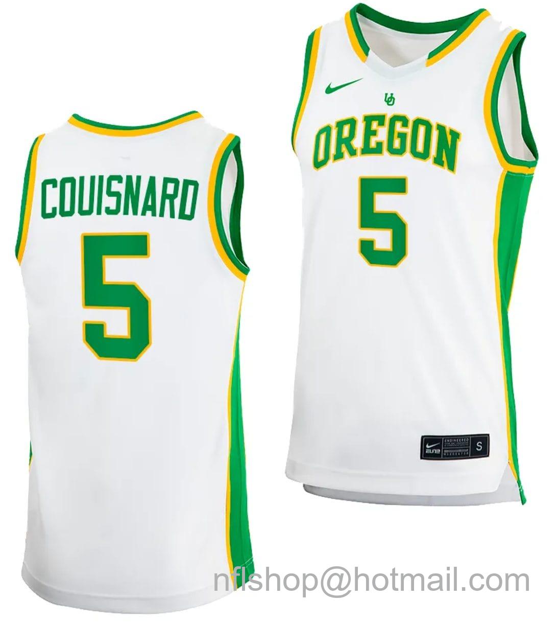 Men's Nike Jermaine Couisnard Jersey #5 Oregon Ducks 2023-24 College Basketball uniform White